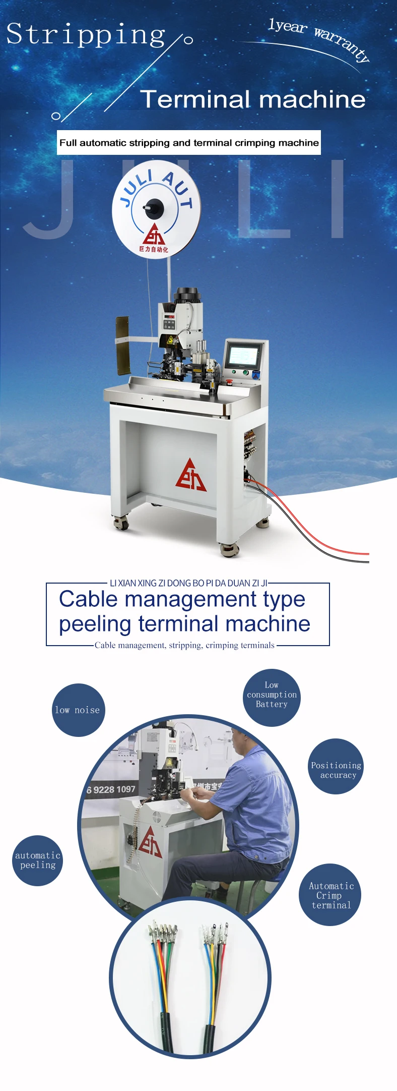 Macchina completamente automatica per la produzione di cavi, spelafili e crimpatrici terminali