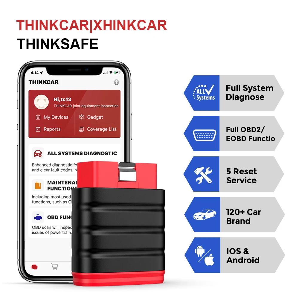 

Thinkcar Thinksafe Auto OBD2 Bluetooth Scanner Car All System Scan 5 Resets Code Reader Car Diagnostic Tools PK Thinkdiag Mini