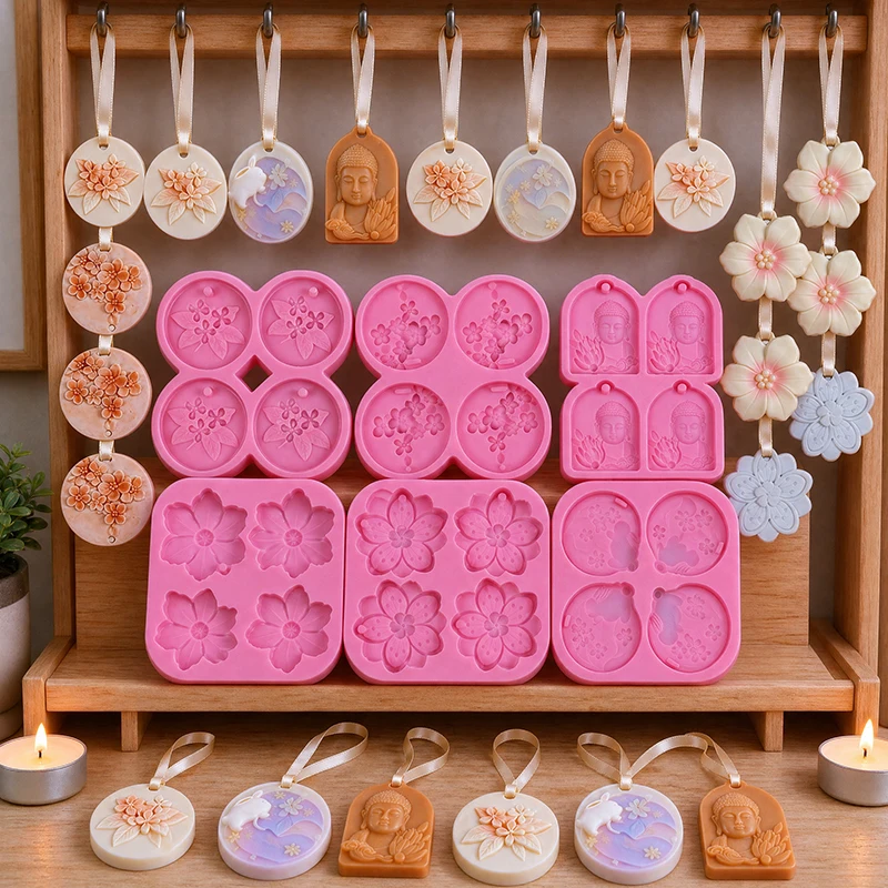 Flower Aroma Wax Slice Silicone Mold DIY Buddha Flower Rabbit Gypsum Diffuser Scented Wax Tablet Hanging Pendant Craft Making Mo