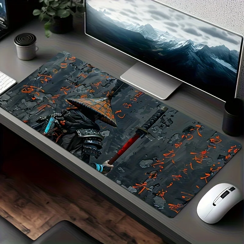 Dark Ronin Samurai Sword Print Large Mouse Pad, Smooth Rubber Desk Mat, Extra Large Gaming Mouse Mat for Home Office