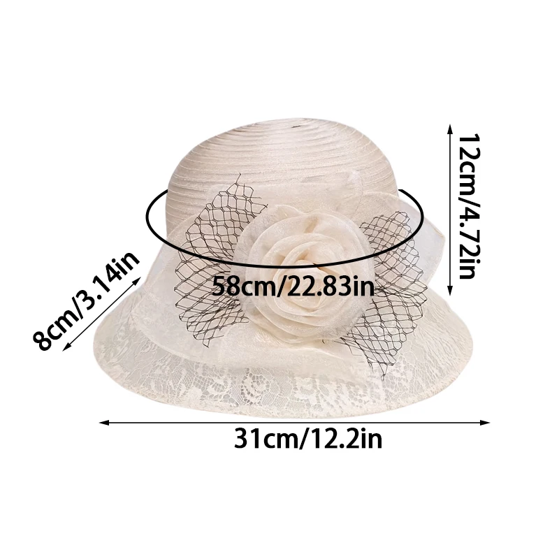 1pc Summer New Organza Flower Pot Hat Women\'s Elegant Outdoor Sunshade Cap Fashion Causal Large Brim Bucket Fisherman Hat