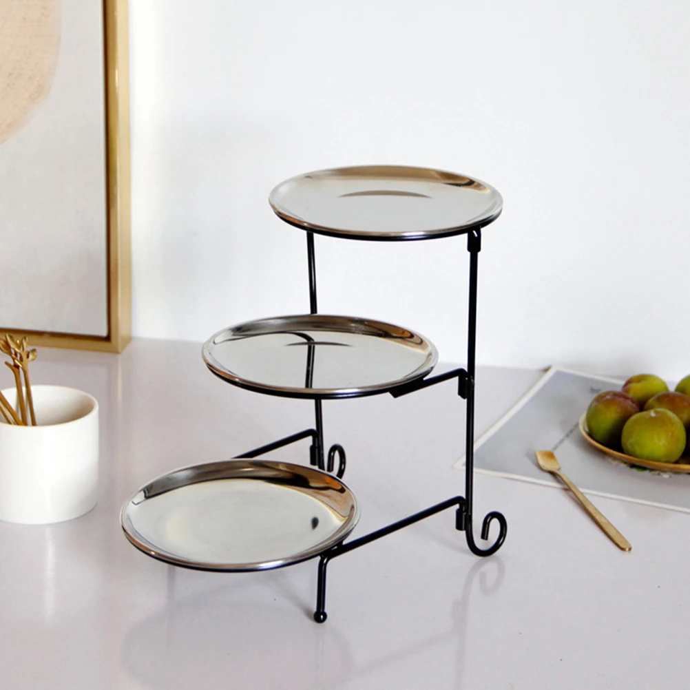 

1 Set 3-Tier Cake Stand Fruit Stainless Steel Snack Serving Tray For Dessert Dry Fruit Candy Nut Organizer Household Metal Plate
