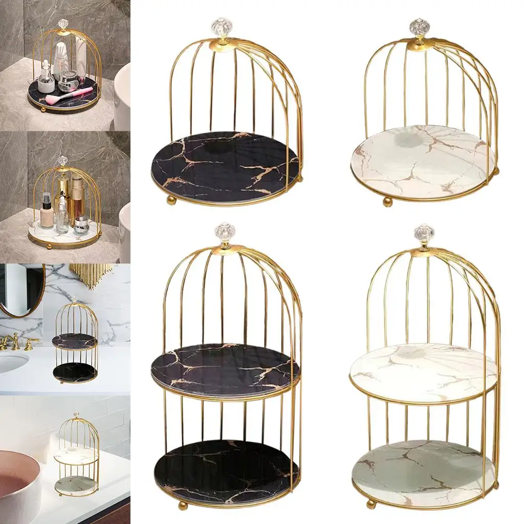 Metal Bird Cage Bathroom Countertop Organiser Vanity Tray Cosmetic & Makeup