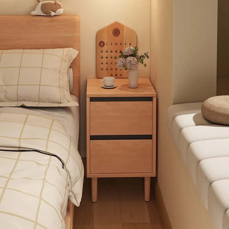 for 2026 New Medieval Style Solid Wood Bedside Table Narrow Side Cabinet Household Storage Locker for Bedroom Small Space