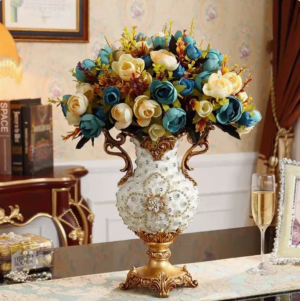 

European Creative Retro Vase Flower Arrangement Resin Adornments Home Livingroom Furnishing Crafts Store Office Table Decoration