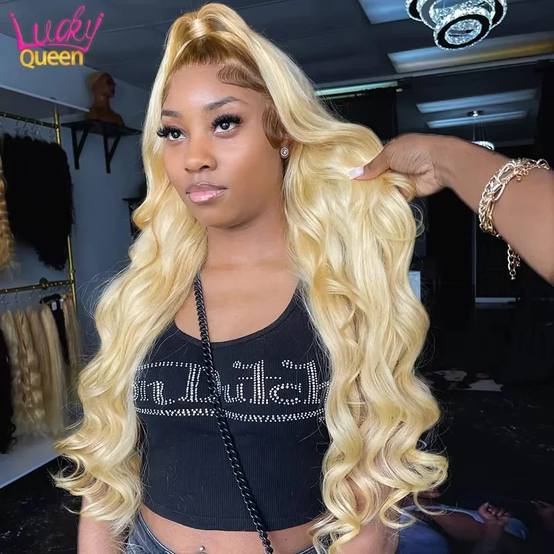 613 شعر مستعار أشقر مع الجذر البني موجة الجسم 4/613 شعر الإنسان شعر مستعار ذيل حصان للنساء الدانتيل الشفاف 13X4 شعر مستعار أمامي قبل قطعها