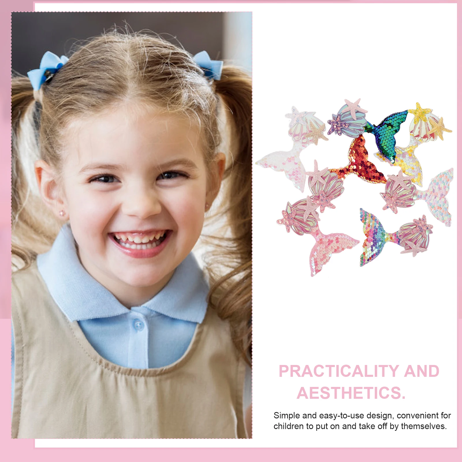 

7pcs Mermaid Hair Clip Patches Fabric Decorative Clothes Embellishments Shell Star Design Easy Sewing for Girls