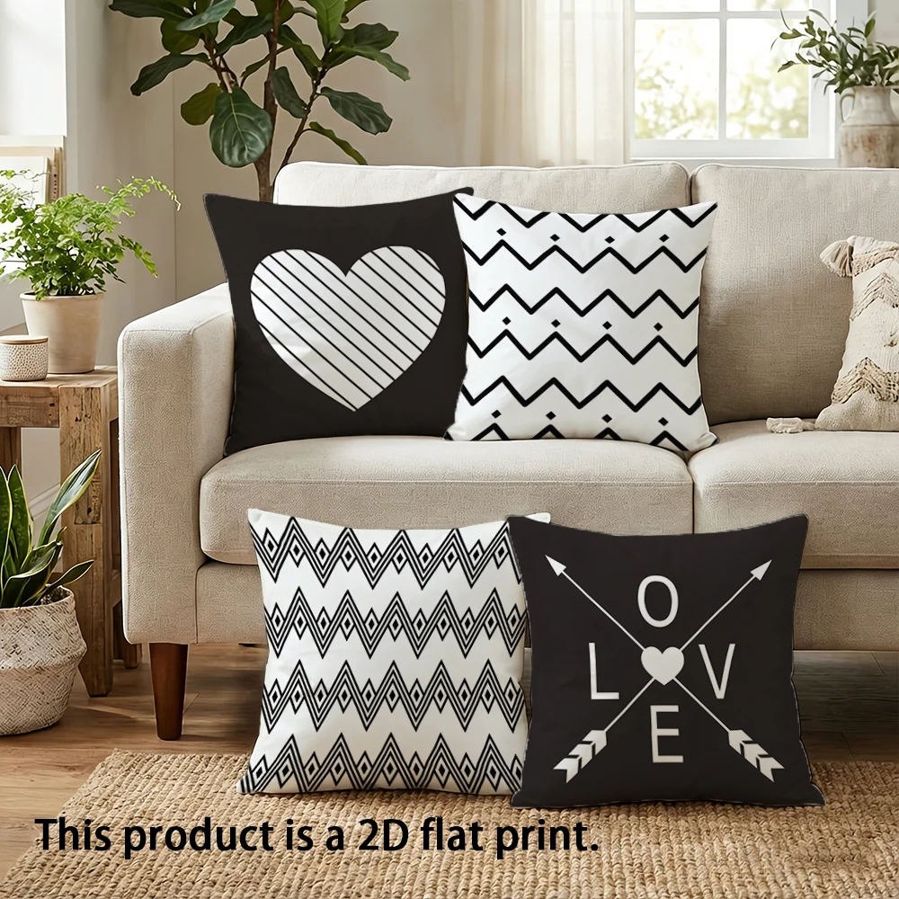 1pc  Boho Geometric Love Heart Throw Pillow Covers, Black White Minimalist Home Decor Cushion Cases
