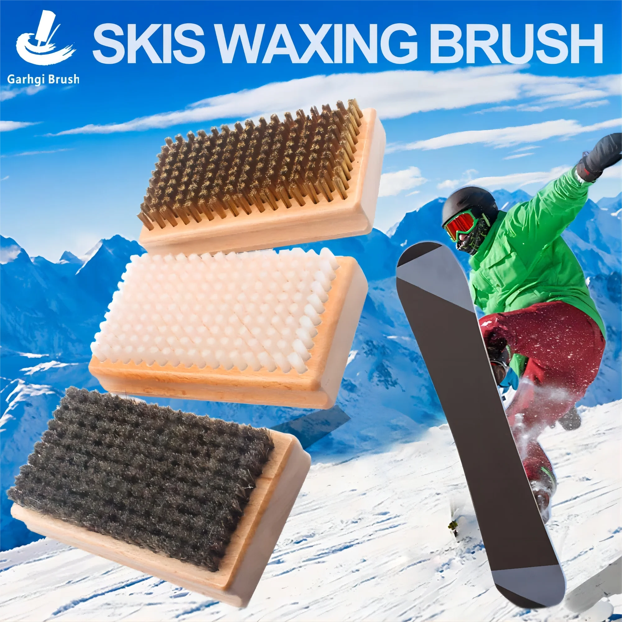 Skis Waxing Brushes Kit Snowboard Wax Removal Cleaning Polishing Hardwood Base Metal Brass Nylon Horsehair Tools Brush Portable