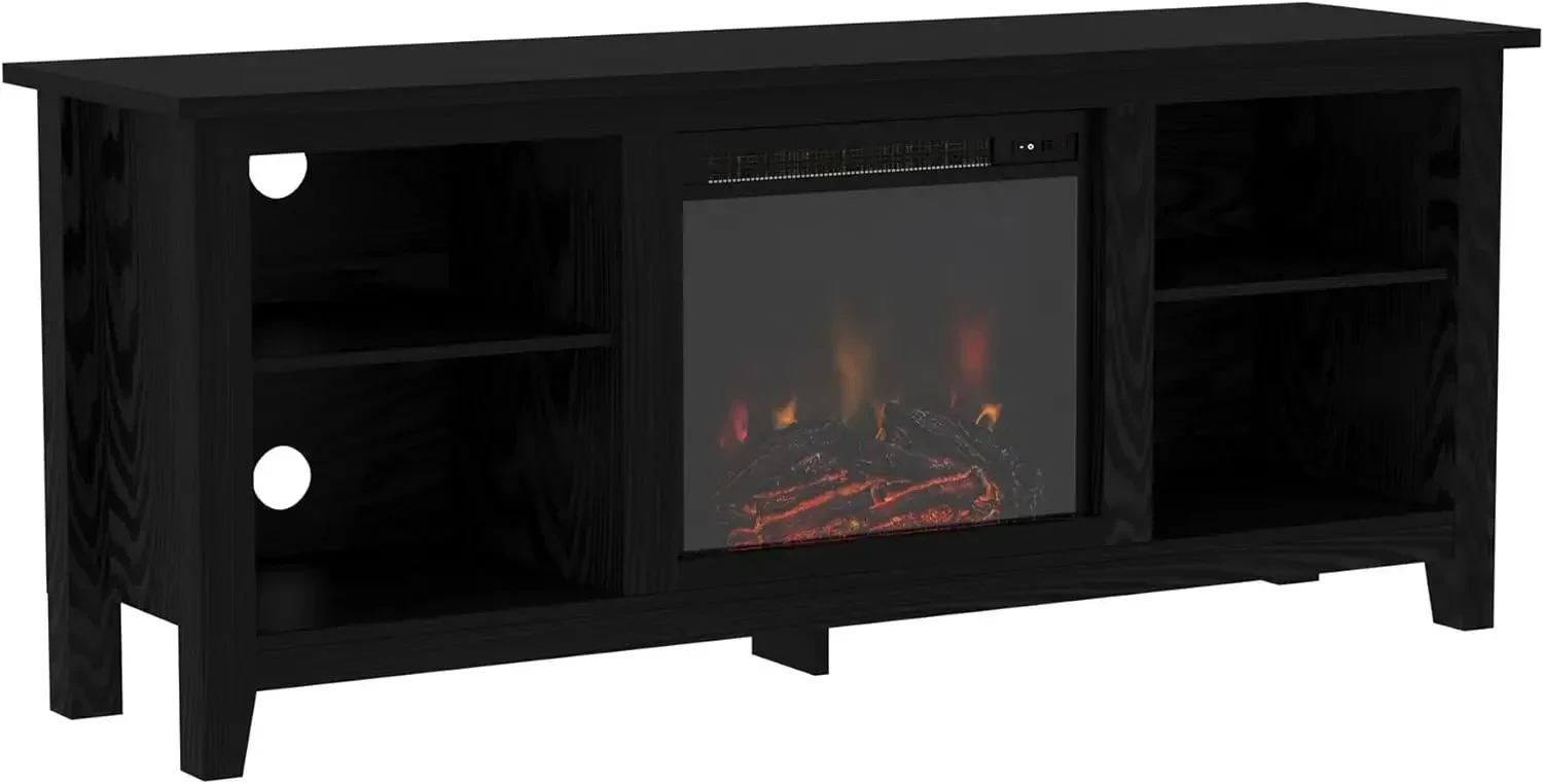 

Wren Classic 4 Cubby Fireplace TV Stand for TVs up to 65 Inches, 58 Inch, Black