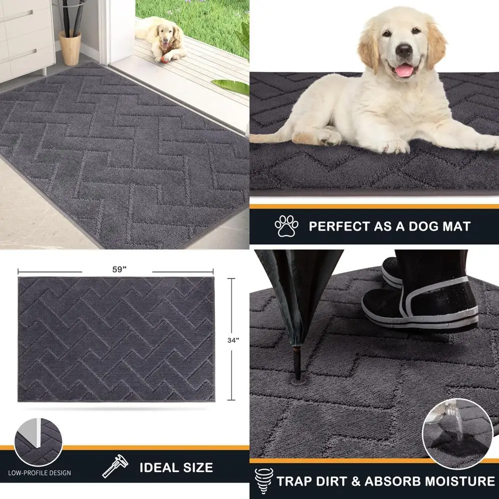 

Absorbent and Non-Slip Door Mat, 34x59 Inches, Machine Washable, Shoe Scraper, Pet-Friendly Entrance Rug