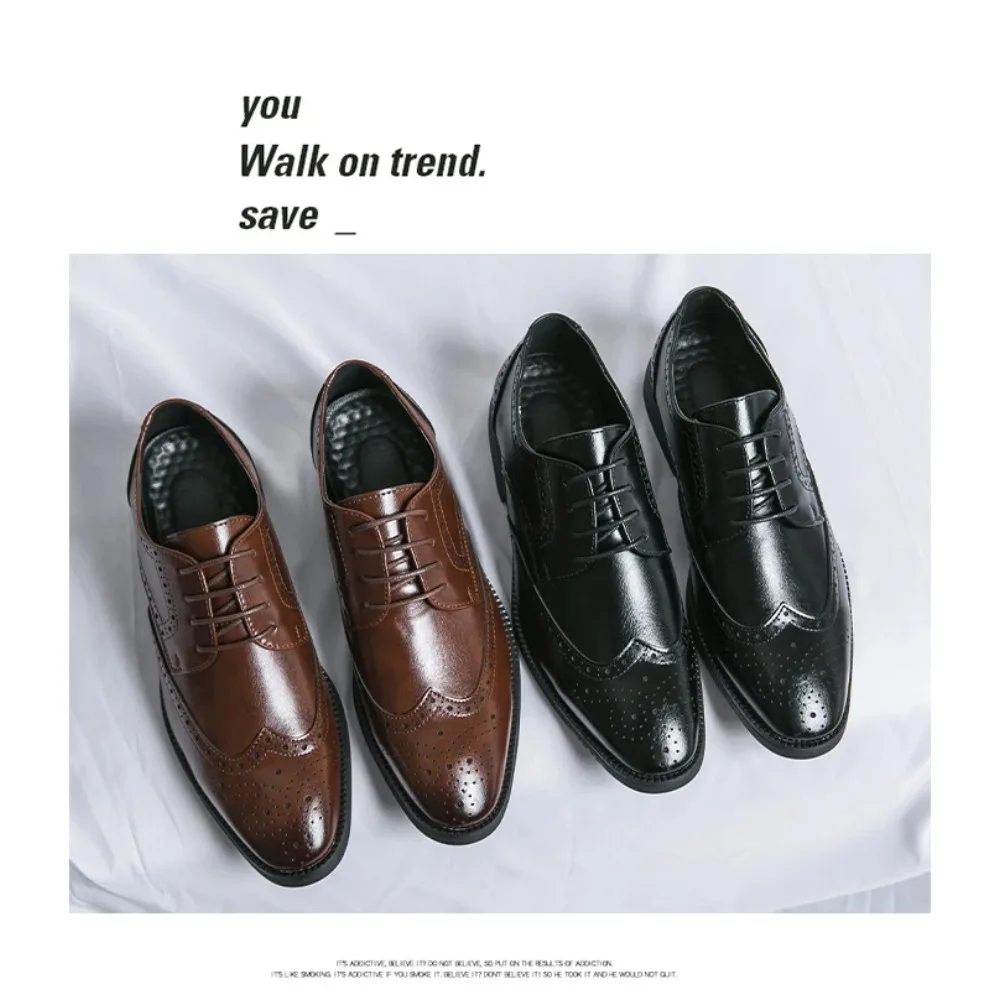 2025 جديد جلد بروك منحوتة أحذية من الجلد رجال الأعمال الرسمي ديربي أفضل رجل الزفاف العريس الدانتيل متابعة حذاء كاجوال