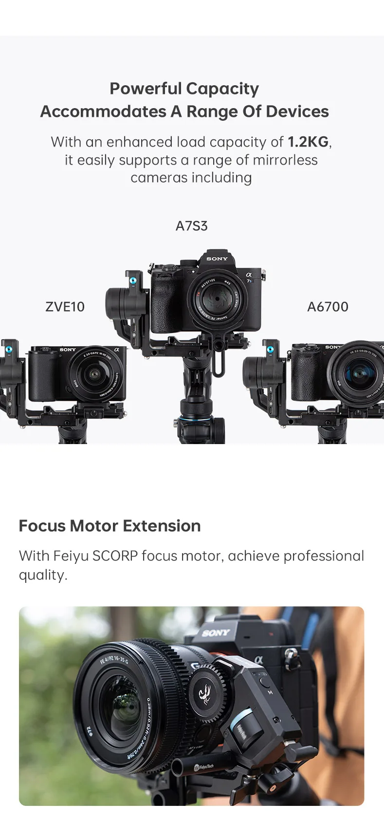 FeiyuTech SCORP Mini 2, für spiegellose Kamera, Action-Kamera, Smartphone, 3-Achsen-Stabilisator für Sony/GoPro/iPhone, AI-Tracking – Detail 9