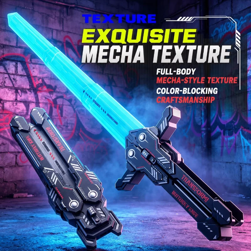 LED Retractable Sword Toy One-button Extendable Mecha Sword Multi-color Light Fidget Stress Relief Cosplay Party Prop For Adult