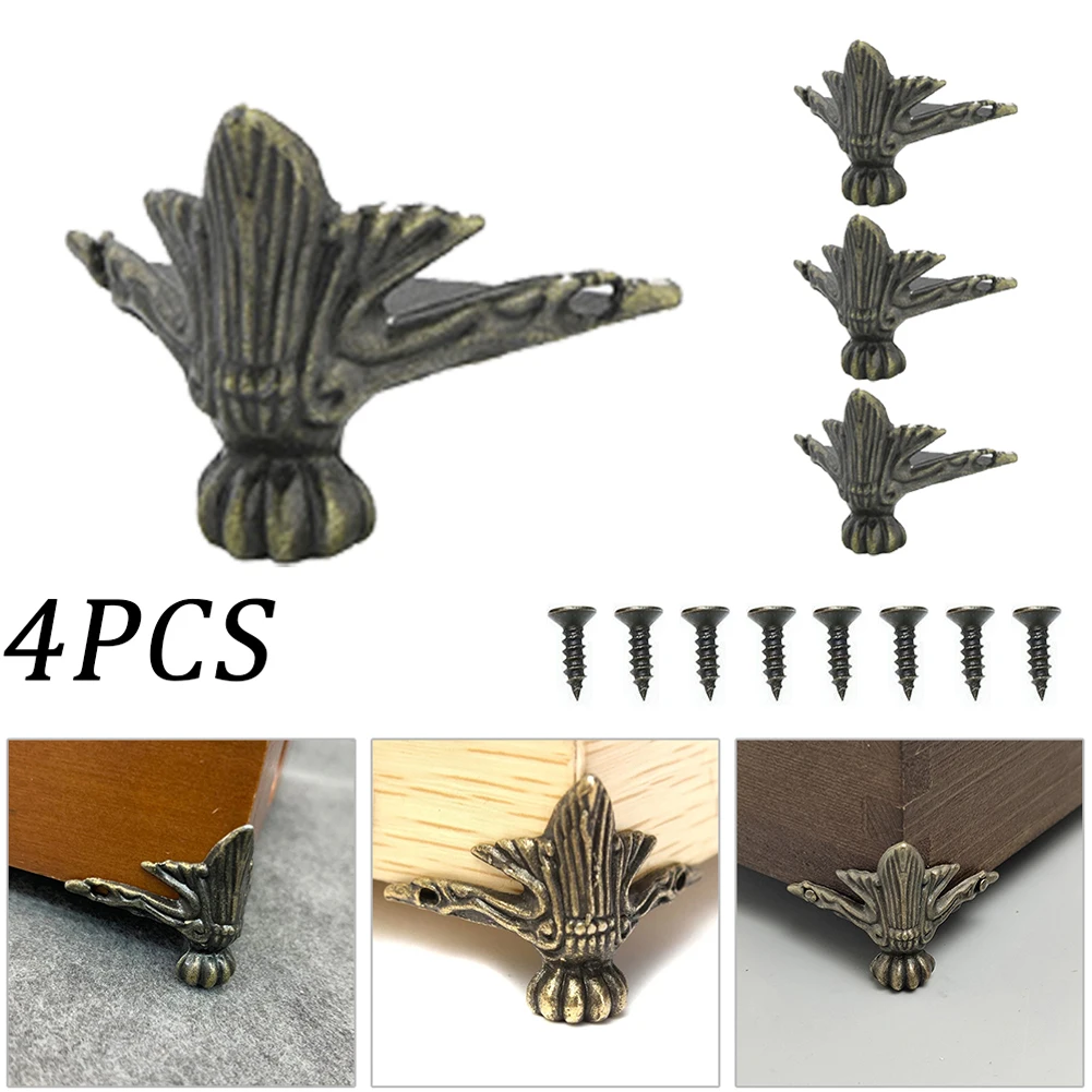 Wood Jewelry Box Corner Protectors Antique Brass Zinc Alloy Set of 4 for Chests Storage Boxes and Decorative Box Legs