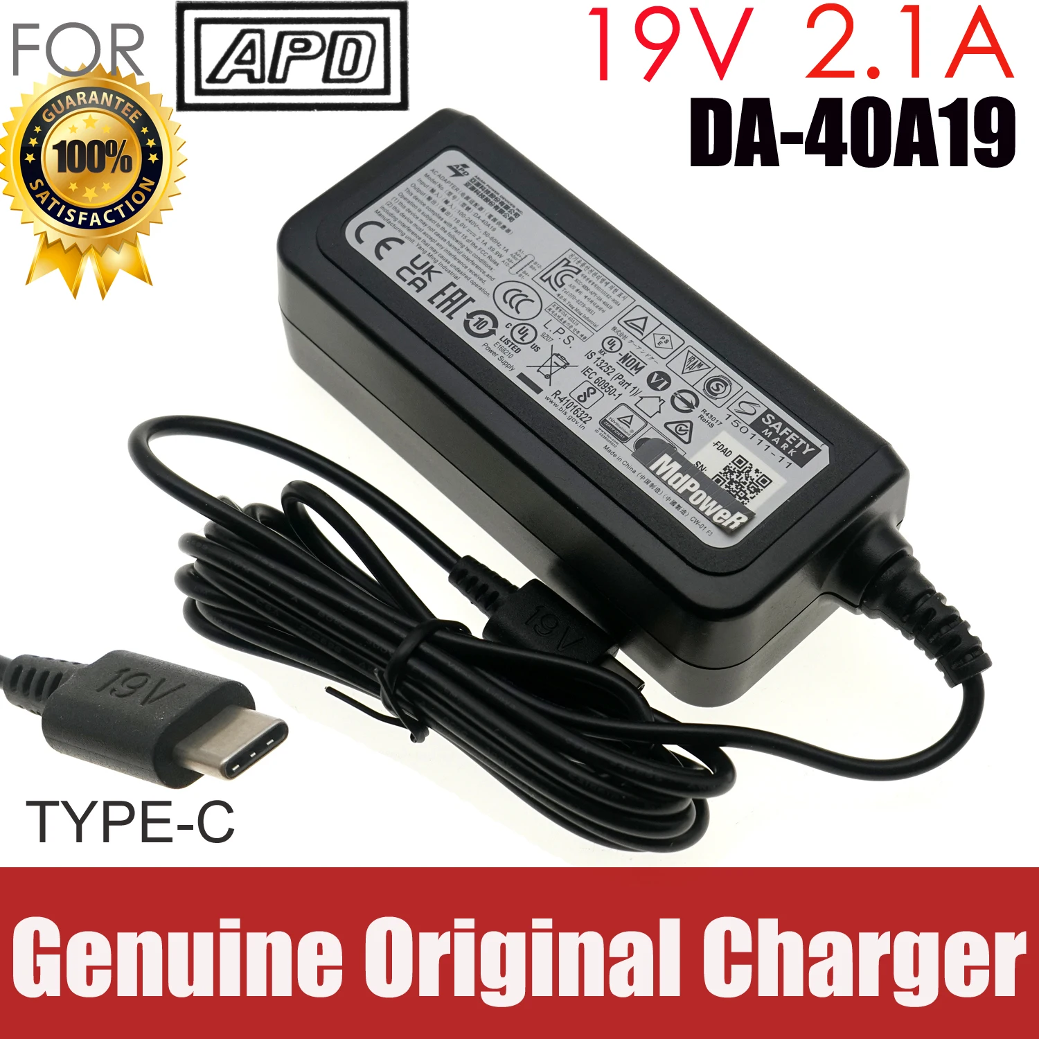 

Genuine APD DA-40A19 AC Adapter Charger 19V 2.1A 39.9W 40W USB-C Type C Original Laptop Power Supply