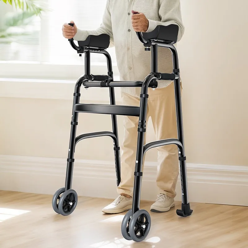 Armrest walker, aluminum alloy quadruped cane for disabled persons, adult rehabilitation walking aid, multifunctional walker