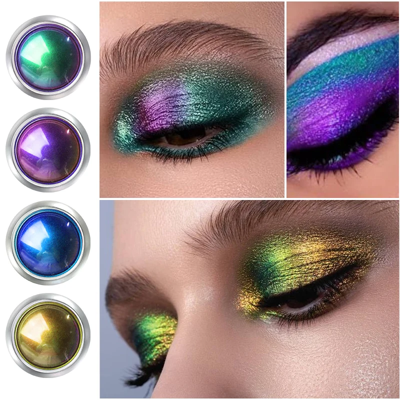 1PC Chameleon Glitter Eyeshadow Powder, Metallic Ultra-Fine Highlighter Chrome Blue Purple Shiny Powder, Multifunction Makeup