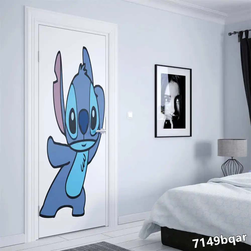 Disney graffiti Watercolor Lilo & Stitch Stitch Angel Door sticker Home Room Decoration Wall Decals DIY Wall Sticker Kids Room