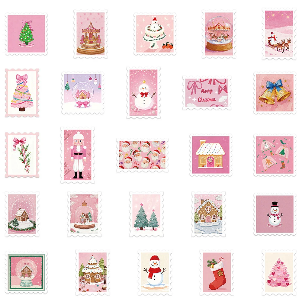10/30/50pcs Carino Rosa Francobolli Di Natale Adesivi Del Fumetto Divertente Graffiti Adesivo FAI DA TE Laptop Chitarra Telefono Kawaii Babbo Natale Decalcomanie