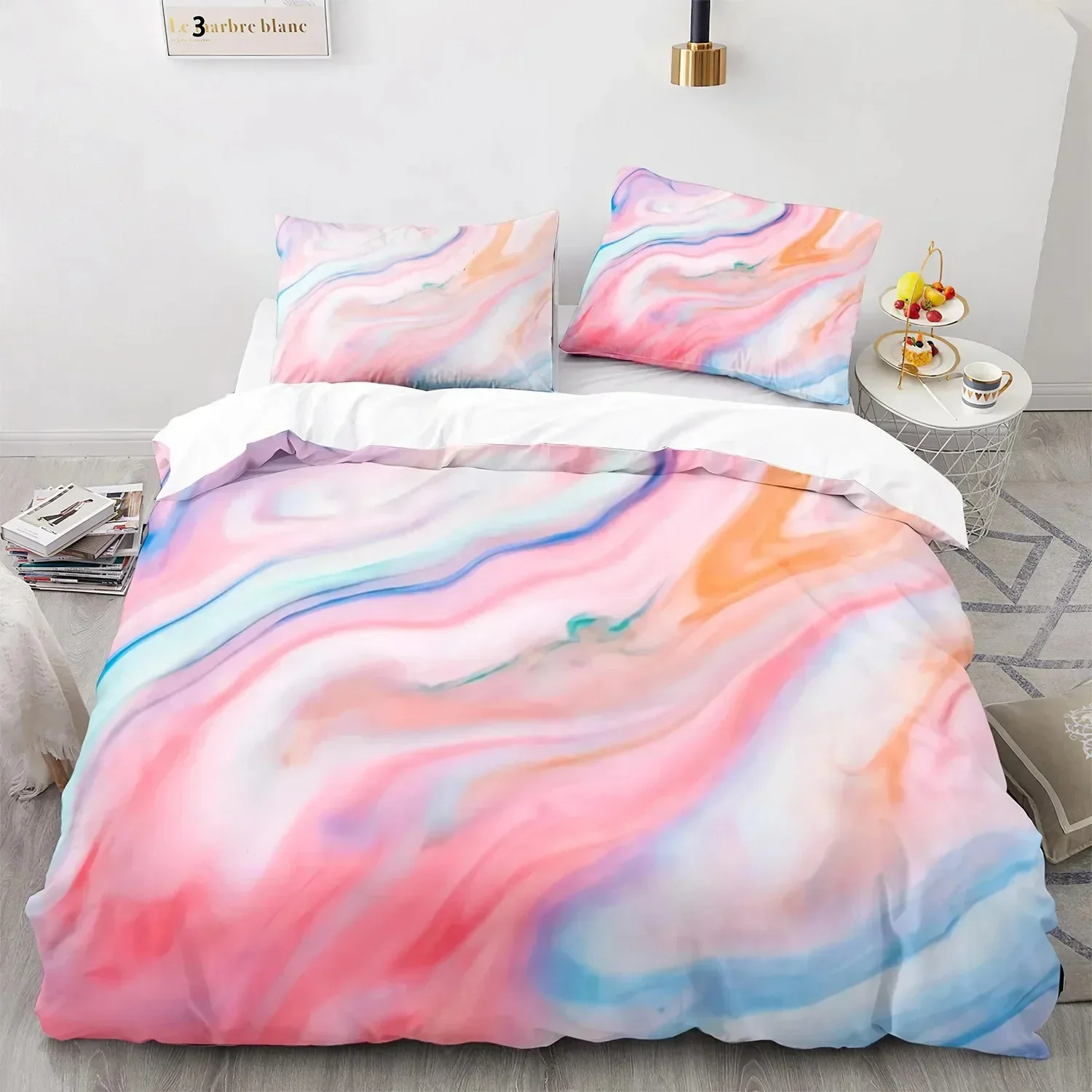 

White Gold Abstract Marble Texture Bedding Set 3D Printed Suitable for Bedroom Duvet Cover Set With Pillowcases Home Textile