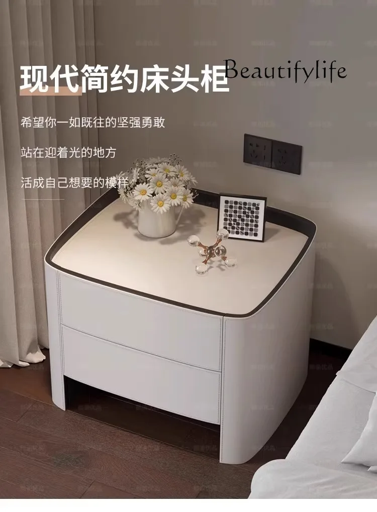 

Italian minimalist saddle leather bedside table modern minimalist all solid wood walnut color bedroom bedside table
