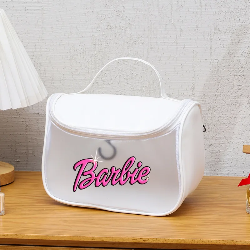 Kawaii Barbie Waterproof Cosmetic Bag Portable Large Capacity Transparent Wash Bag Travel PVC Scrub Cosmetics Storage Bag Gift