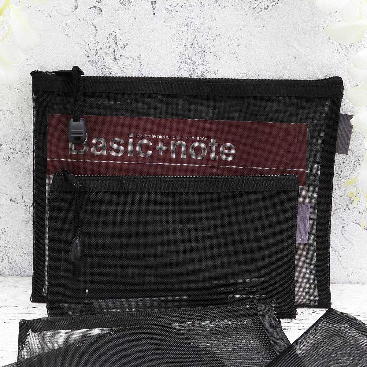 

5Pcs Black Transparent File Bag Mesh Sets Portable Zipper Document Organizer Pencil Case for School Office Mesh File Bag