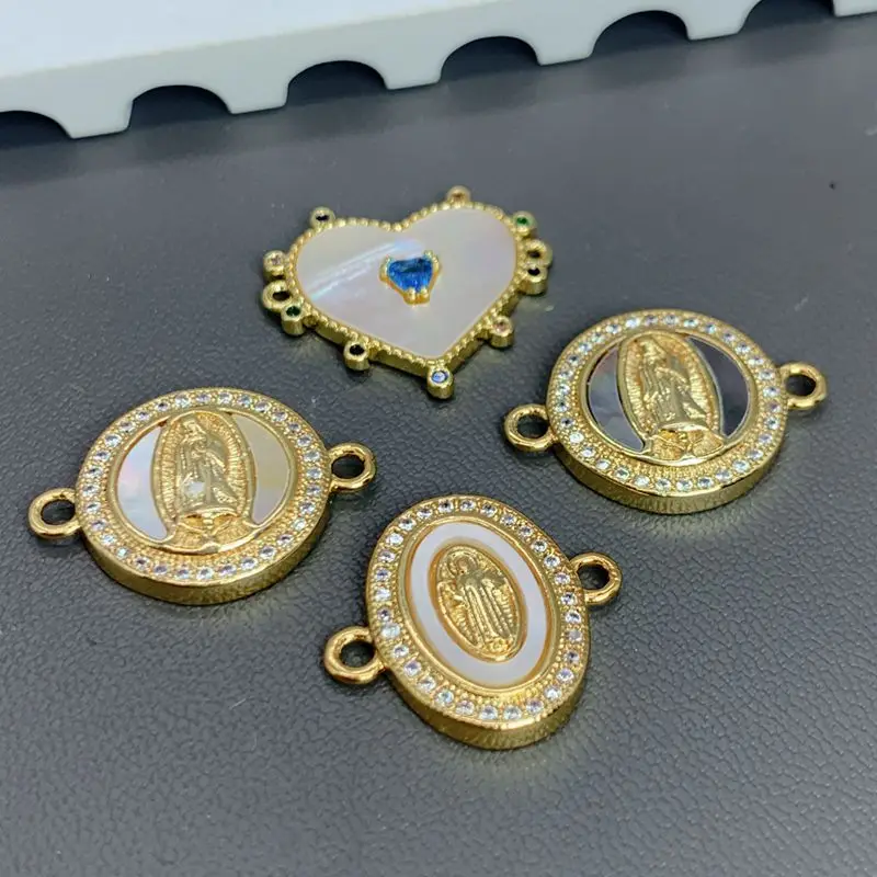 Exquisite Cubic Zircon Virgin Mary Guadalupe Pendants Natural Shells Heart Shaped charms For DIY Bracelet Jewelry Accessories image 6