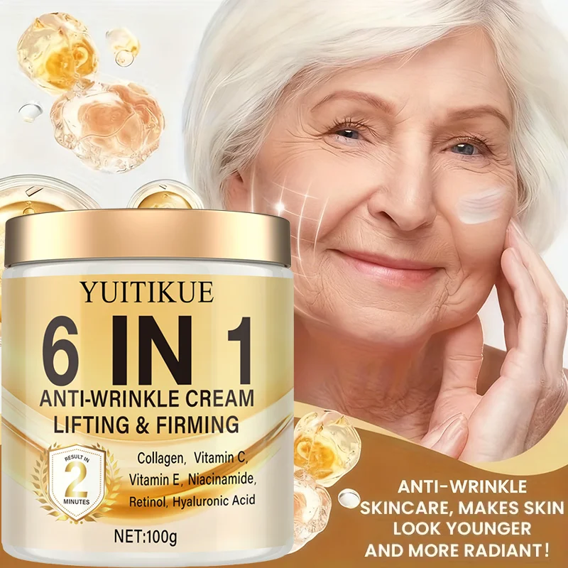 YUITIKUE 2 Min Lift Cream 100g - 6-in-1 Anti-Wrinkle, with Retinol & Collagen, for All Skin Types, Light & Non-Greasy