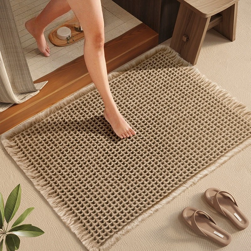 

Linen Woven Doormat Thickened Super Absorbent Bath Mat Quick-drying Waffle Texture Floor Mat Living Room