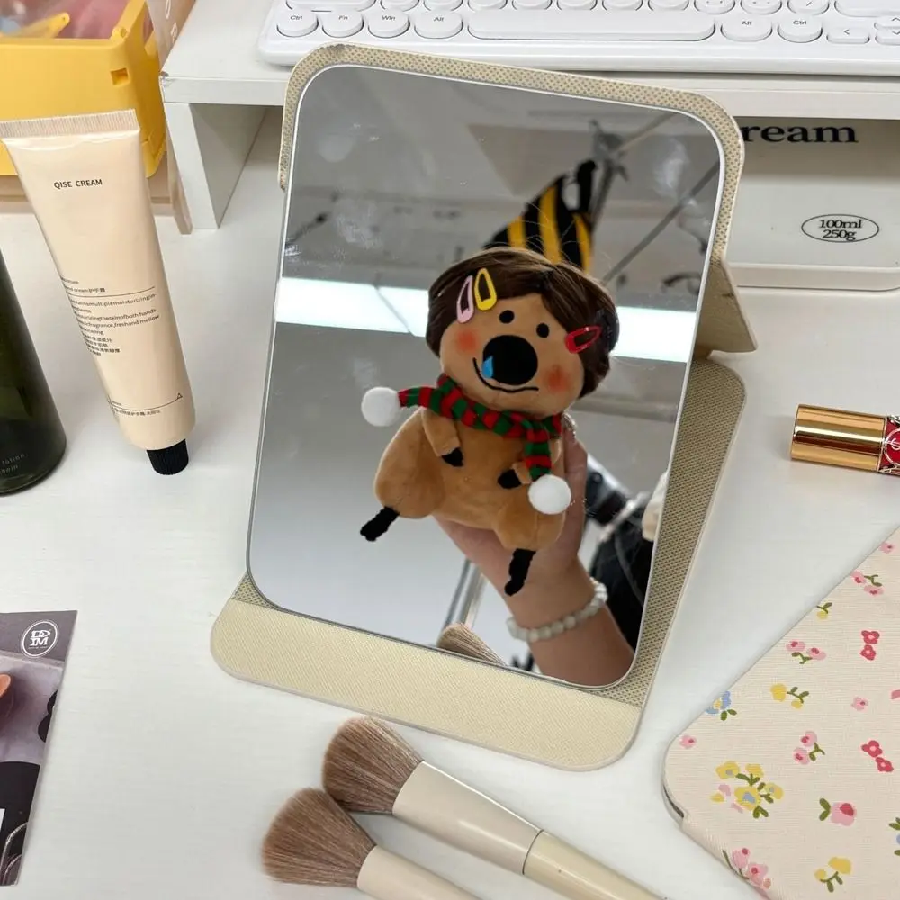 Pu Leather Desktop Stand Mirror Pink Bow Folding Vanity Mirror Delicate Compact Cosmetic Mirror Pocket Make-up Mirror Unisex