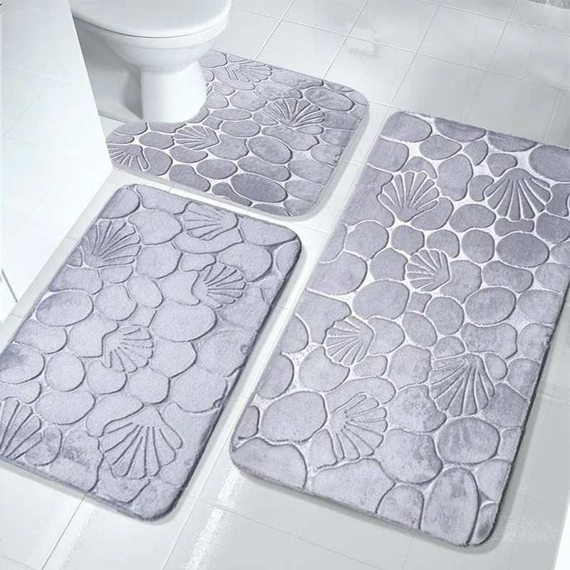 3Pcs Memory Foam Shell Print Bath Mat Sets,Absorbent Non-Slip Bath Rugs Soft Washable Area Mats Comfortable And Anti-fatigue