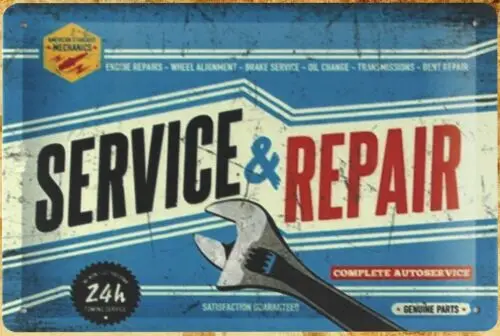 wrench auto service repair garage tin metal sign reproduction wall sign
