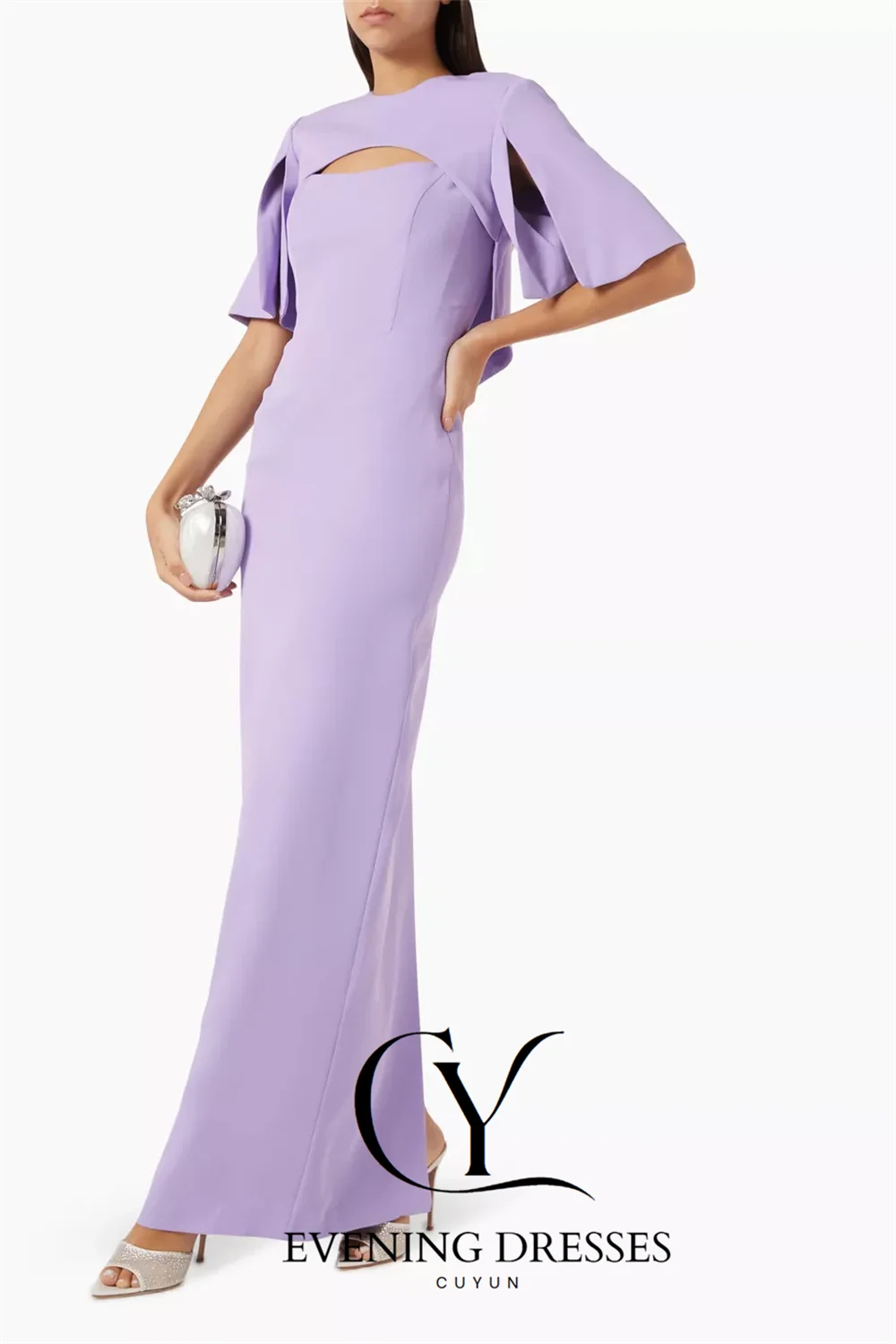 CUYUN 2025 فساتين سهرة لافندر بأكمام قصيرة مخصصة فساتين رسمية مستقيمة فساتين حفلات نسائية عصرية للولائم