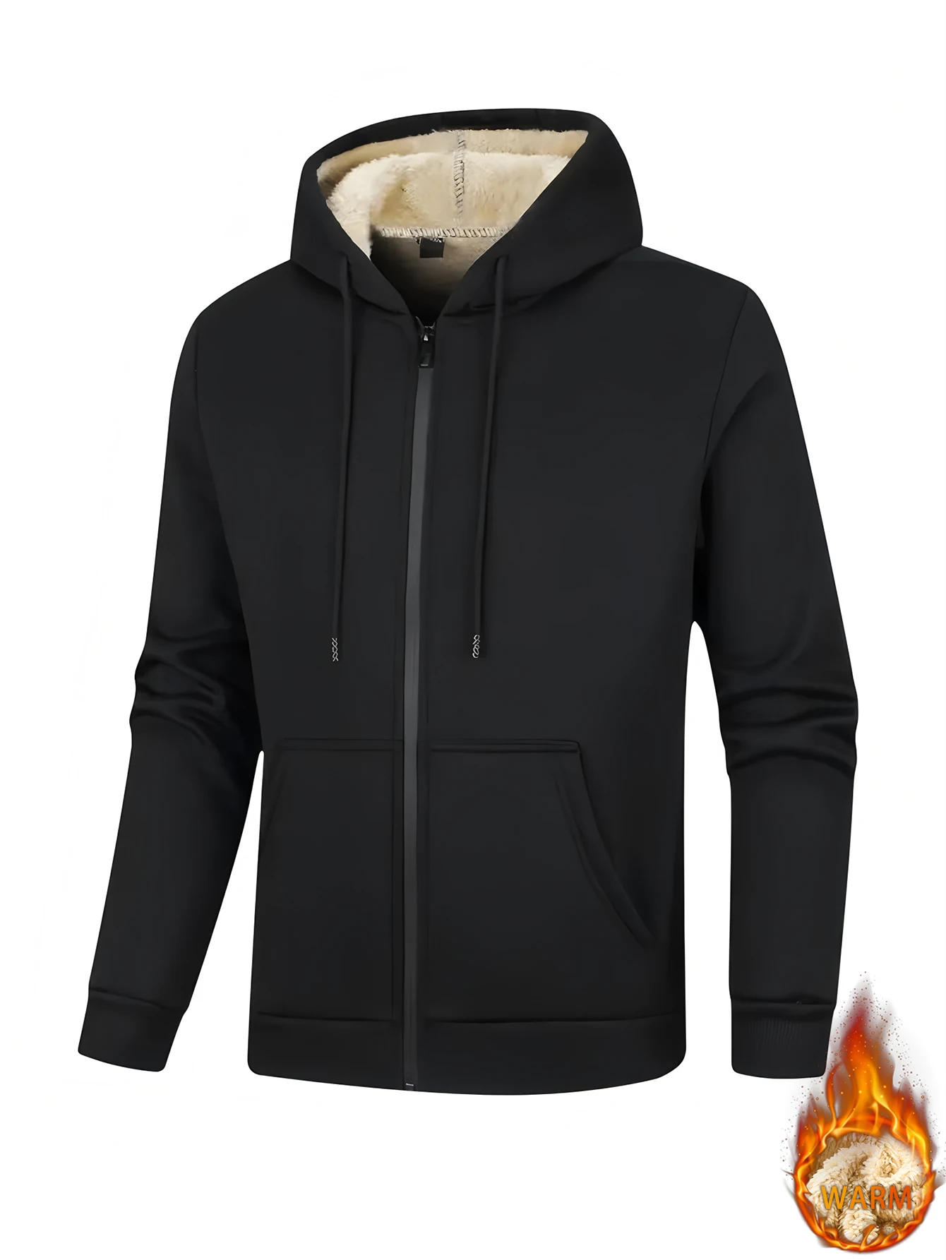 Warm Fleece Solid Hooded Winter Hooded Sweatshirt Jacket, Men's Casual Stretch Zip Up Jacket Coat For Fall Winter Fleece cardiga