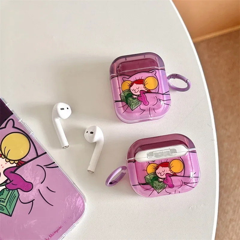 

Sleeping Girl Case for AirPods 4 Airpod 1 2 3 Pro Pro2 Bluetooth Earbuds Charging Box Protective Earphone Case Cover