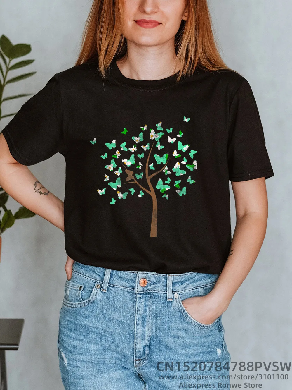 Gold Butterfly Women Cotton Black White Print T-shirt 2022 Female Summer Casual 90s Tops Tee Girl 90S Y2k Kawaii Clothes