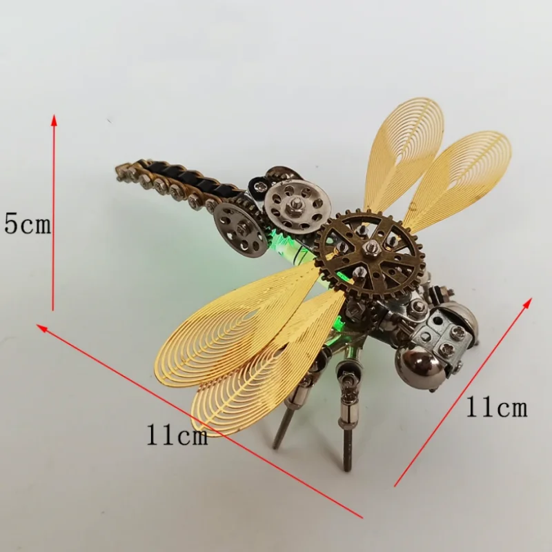 3D Puzzles Metal Luminous Dragonfly Model Kit Steampunk Mechanical Insects DIY Assembly Toy for Children Adults Gift - 255pcs