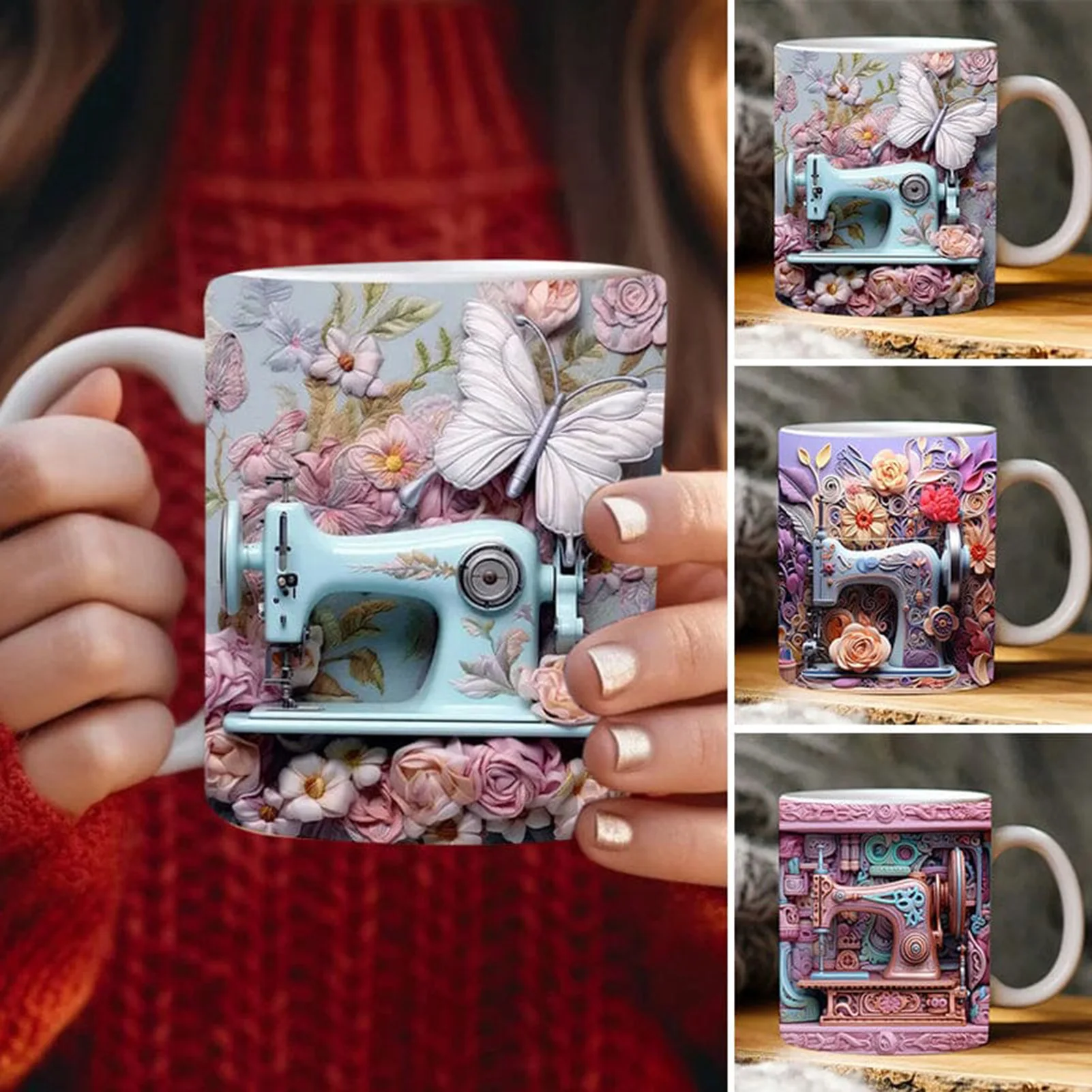 Cool Style 3D Sewing Ceramics Mug Personalized Fashionable Tea Coffee Cup New Year Valentine's Day Gift