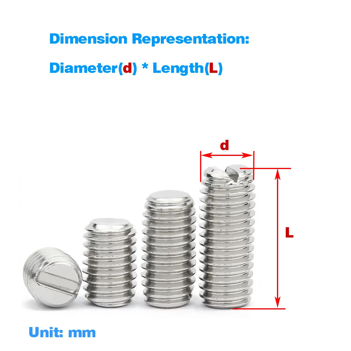 

304 Stainless Steel Flat End Set Screw/Slotted Headless Bolt M1.6M2M3M4M5M6M8M10