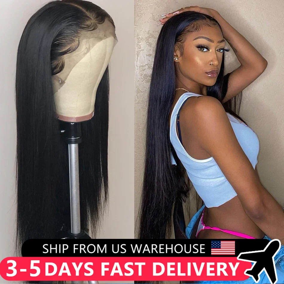 13x6 Straight Lace Front Wigs Human Hair 30 32 Inch 180% Density Transparent Wigs 100% Human Hair Pre Plucked with Baby Hair