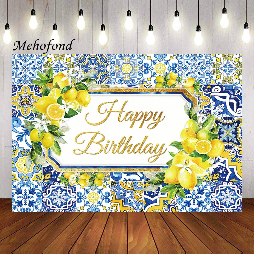 Mehofond Photography Background Yellow Lemon Blue Tiles Morocco Mediterranean Kid Birthday Party Decoration Backdrop Photo Studi