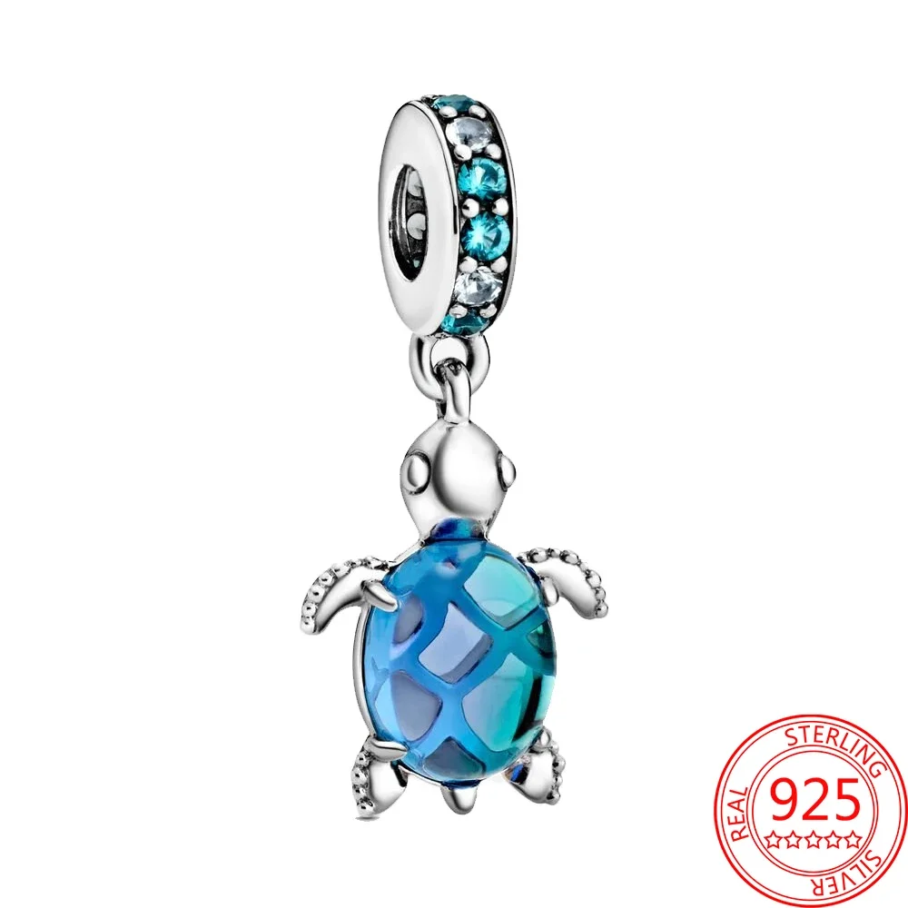 925 Sterling Silver Zircon inlaid with pink blue green purple multicolored crystal turtle Fit DIY Bracelet Necklace Dangle Charm