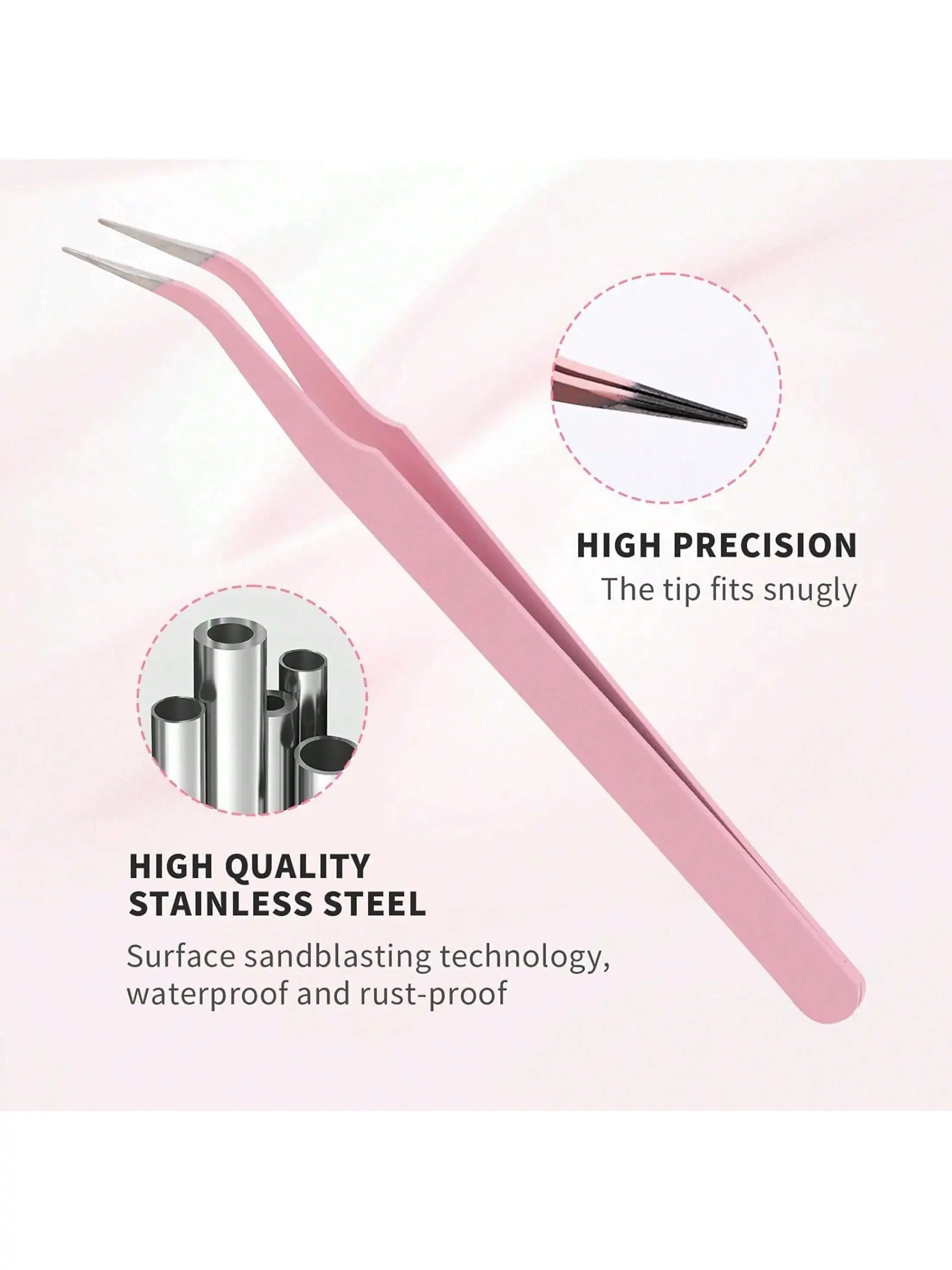 1PC ピンクまつげエクステンションピンセット – ドルフィンハンドル、アルコールフリー、家庭用およびサロン用