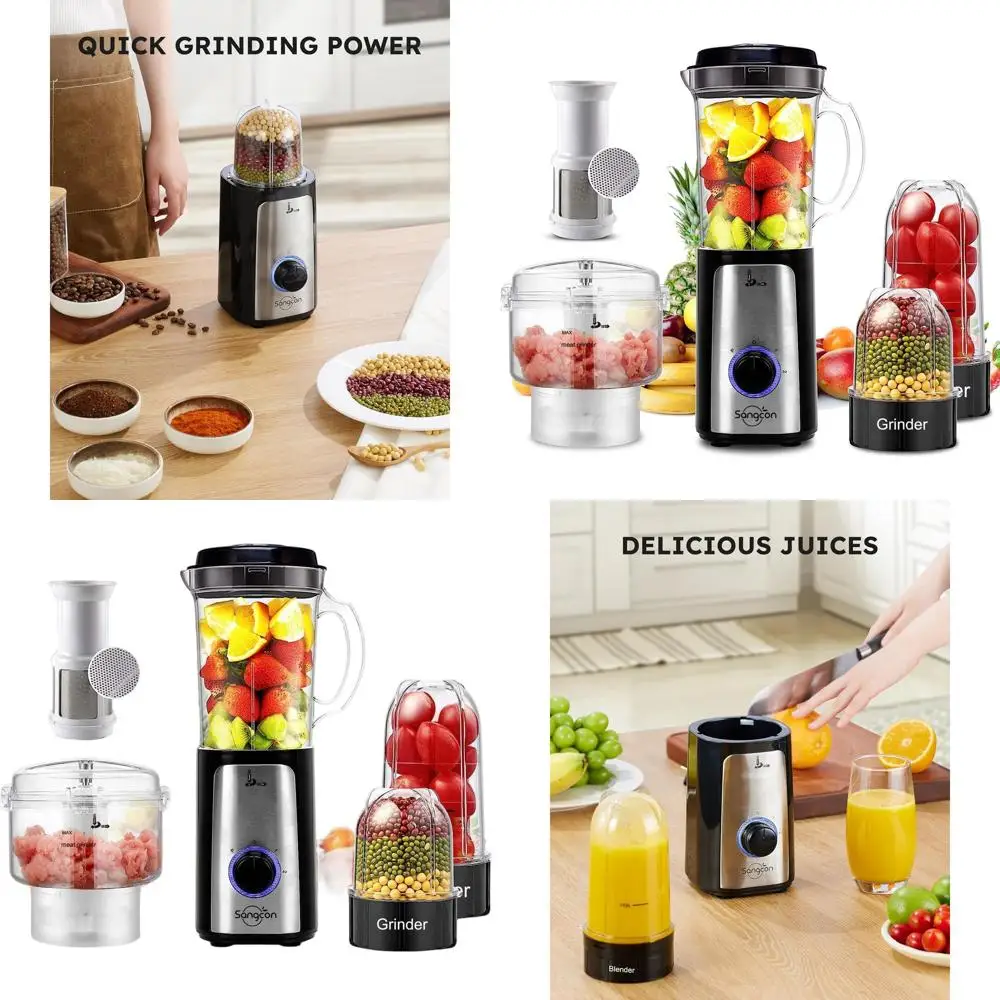 Licuadora y Procesador de Alimentos Compacto Todo en Uno, Potente Picadora de 350W para Carne y Verduras, Máquina para Hacer Smoothies de 2 Velocidades con Función de Pulso