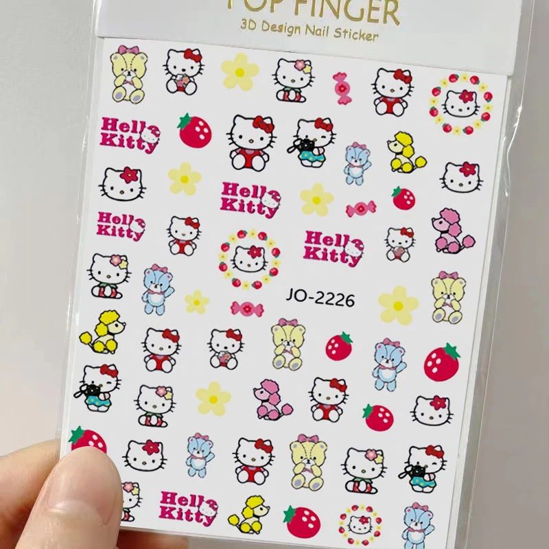 Miniso Kawaii 3D Cartoon Hello Kitty Nail Stickers Anime Kuromi Stickers For Nails Nail Art Supplies My Melody Nail Accessories