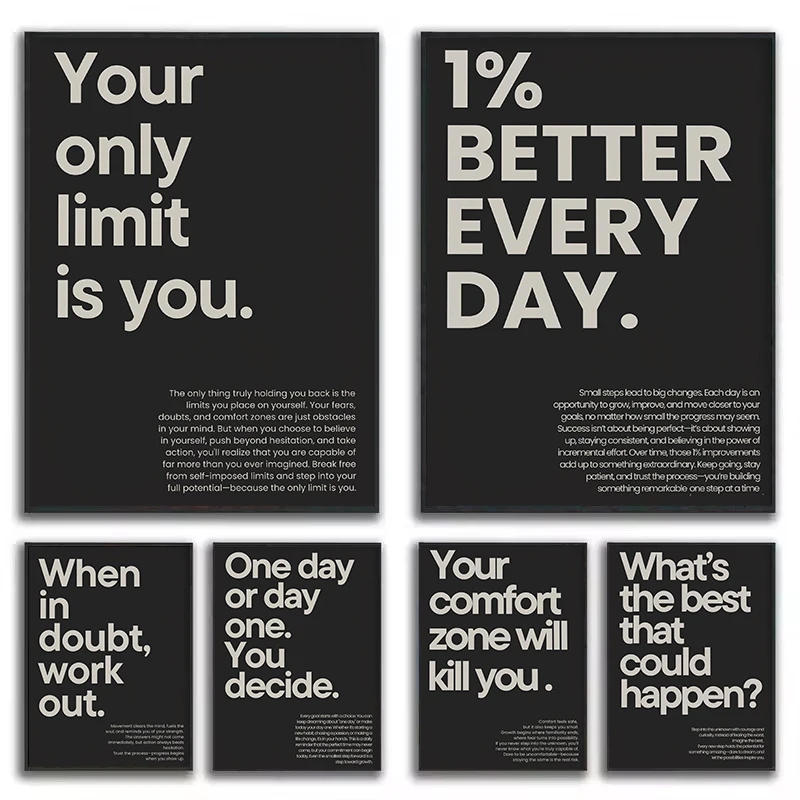 1PC Minimalist Black&Beige Fitness Gym Workout Motivation Quotes Poster Canvas Painting Wall Art Pictures Home Interior Decor
