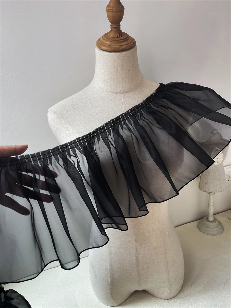 BENECREAT Tessuto di pizzo chiffon plissettato a 2 strati con