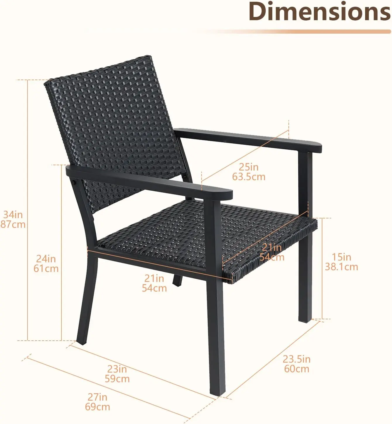 

Outdoor Lounge Chair for Outside Patio Porch, Metal Frame, Black All Weather Wicker